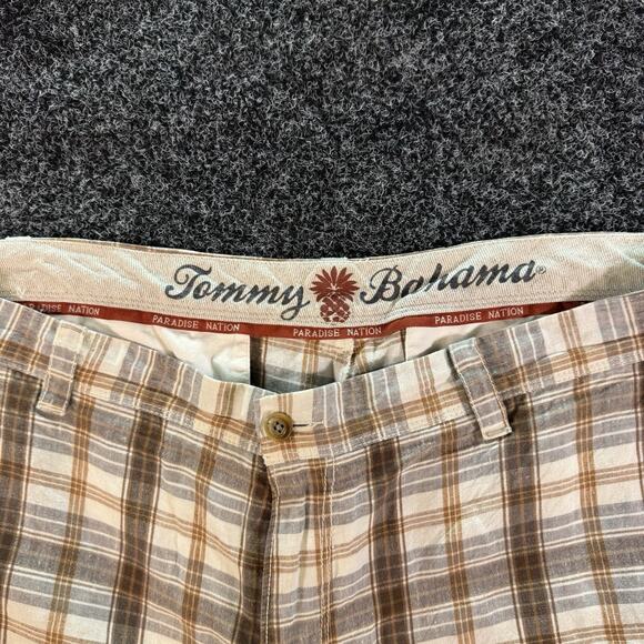 Tommy Bahama Shorts Mens Size 38 Brown Plaid Linen Silk Casual Chino - Picture 3 of 8